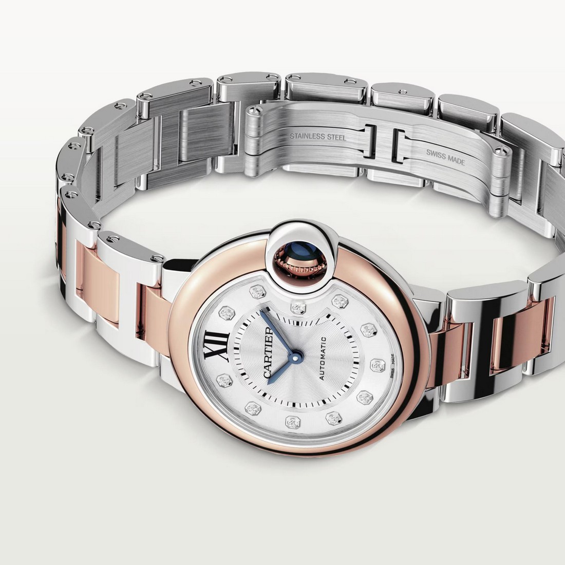 Đồng Hồ Cartier Ballon Bleu De Cartier Watch 33mm Nữ Vàng Hồng Xám